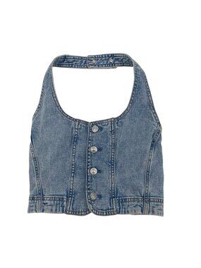 American Eagle Small Denim Halter Top Boho Coastal Cowgirl Light Wash Adjustable